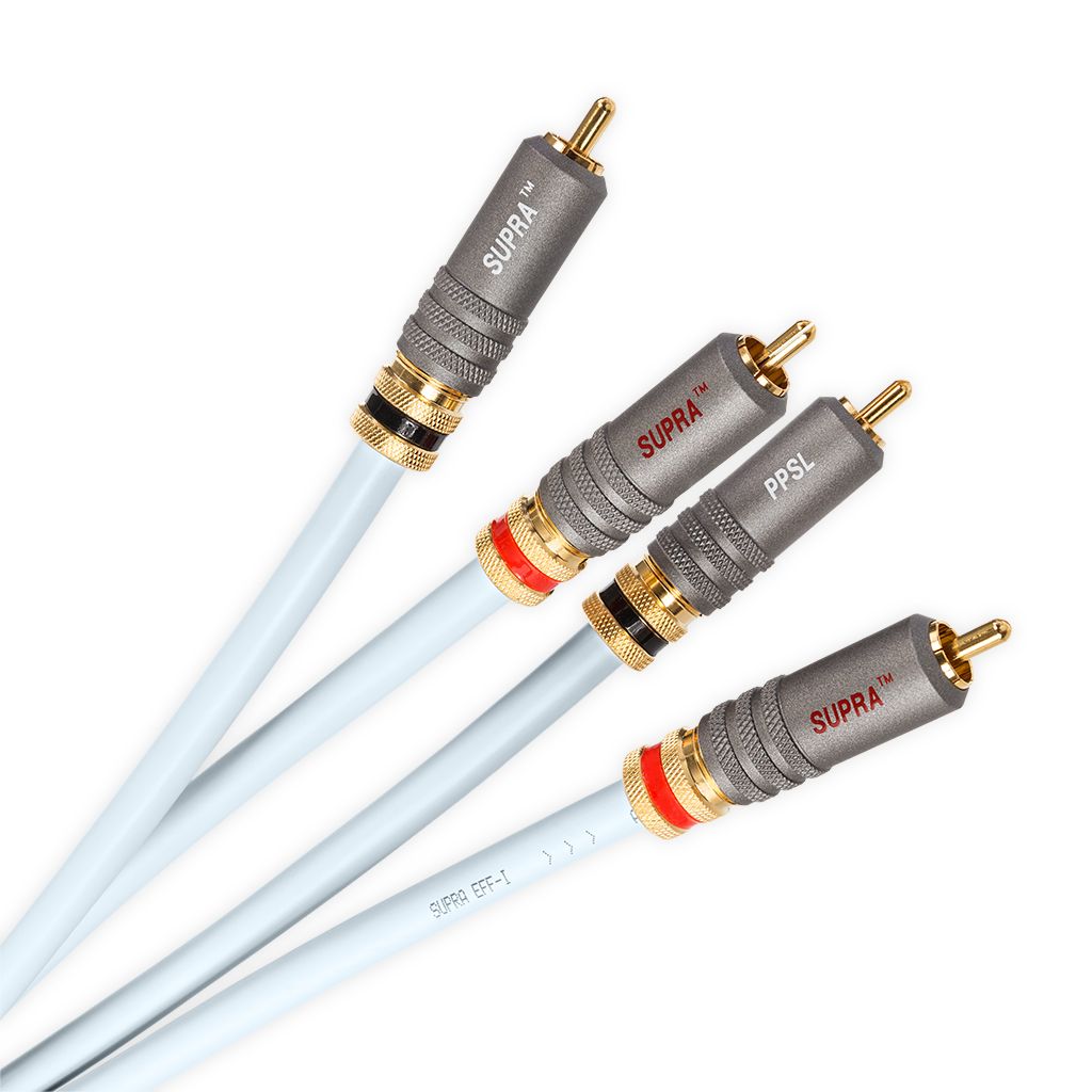 Supra EFF-ISL Audio RCA interlink verzilverde geleiders 1x3x0.46mm2 AWG 21 met hoogwaardige PPSL locking vergulde 24K connectoren stereoset 2 stuks vanaf 1,0 meter