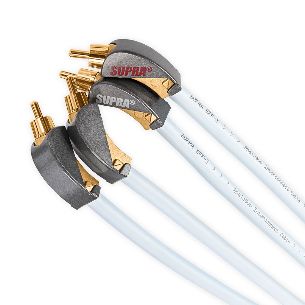 Supra EFF-IRB Audio RCA interlink verzilverde geleiders 1x3x0.46mm2 AWG 21 met hoogwaardige haakse PPR-B vergulde 24K connectoren stereoset 2 stuks vanaf 1,0 meter